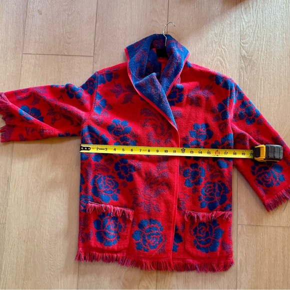 Vintage Terry Cloth Floral Patterned Jacket - Red and Blue - Picture 4 of 5